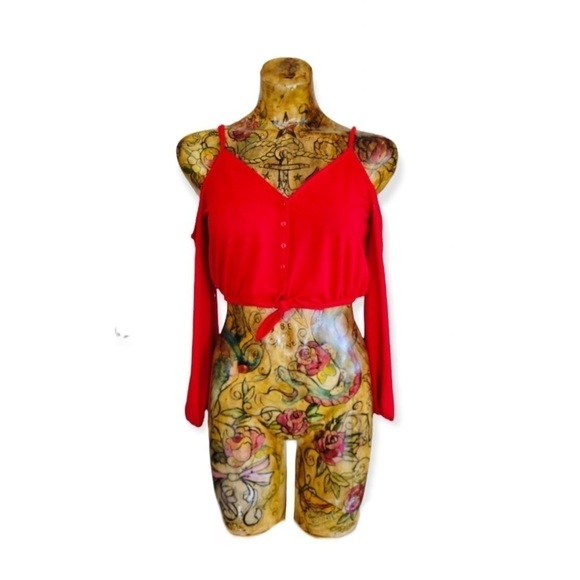 Divided H&M crop top long sleeve cold shoulder SMALL red - Picture 1 of 9